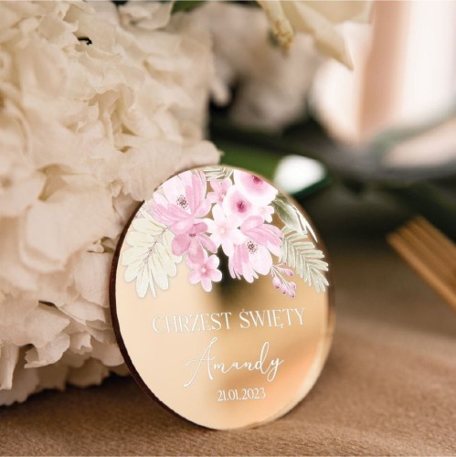 Magnesy okrągłe lustrzane ZŁOTE- podziękowania dla gości na chrzest 4 | TADAM Pracownia Kreatywna