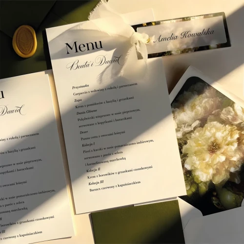 Menu papierowe prostokątne- Kolekcja Royal Wedding | TADAM Pracownia Kreatywna