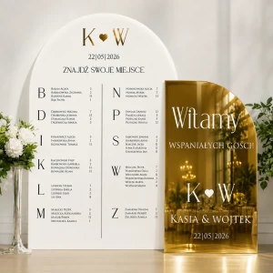 ZESTAW- AKRYLOWA TABLICA POWITALNA + UKŁAD STOŁÓW WZÓR 2