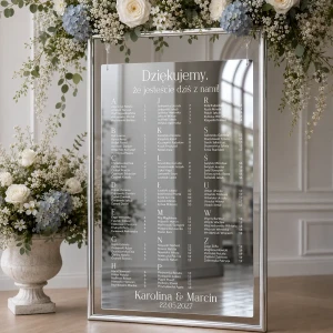 Tablica z układem stołów- 80x60- lustrzana złota lub srebrna wzór 3