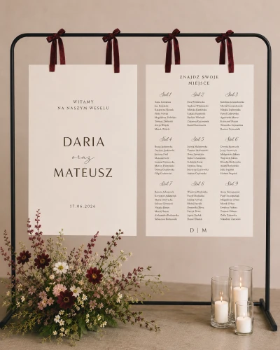 Zestaw tablic ślubnych na beermacie 80 × 60 cm – tablica powitalna + plan stołów