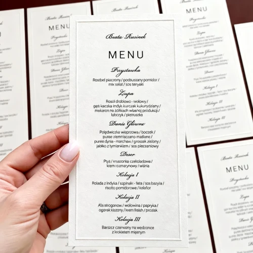 Menu weselne Diana z tłoczoną ramką – eleganckie menu z personalizacją | TADAM Pracownia Kreatywna