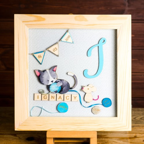 Przeszklona ramka z monogramem - KOTEK | TADAM Pracownia Kreatywna